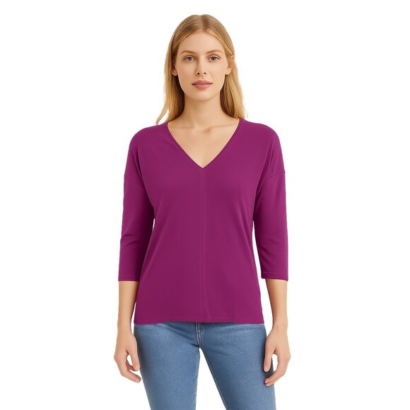 NWT White House Black Market 3/4 Sleeve V Neck Tee Baie Small #WHBM4 - Picture 1 of 10